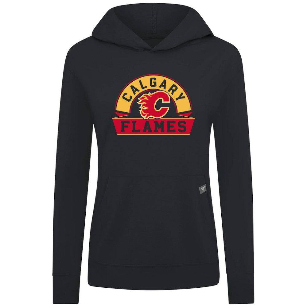 Calgary Flames Levelwear Women's Relay Banner Arch Pullover Hoodie Black