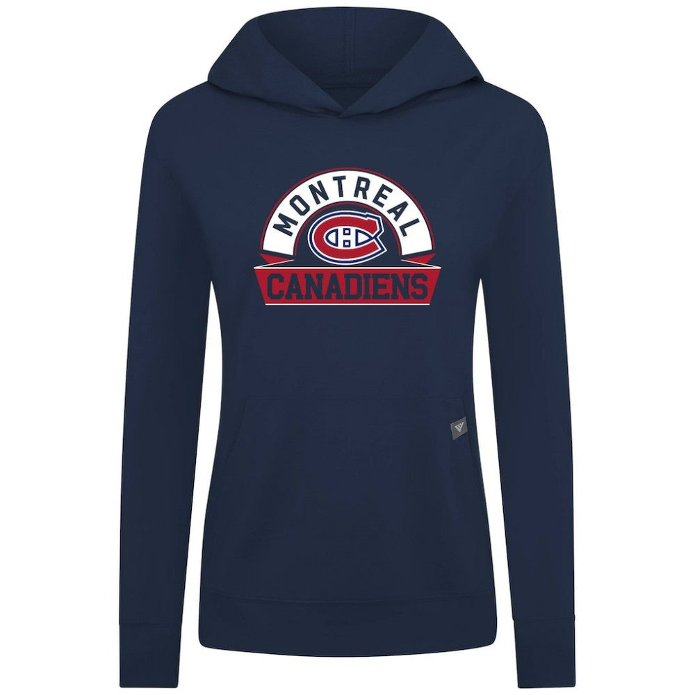 Montreal Canadiens Levelwear Women's Relay Banner Arch Pullover Hoodie Navy