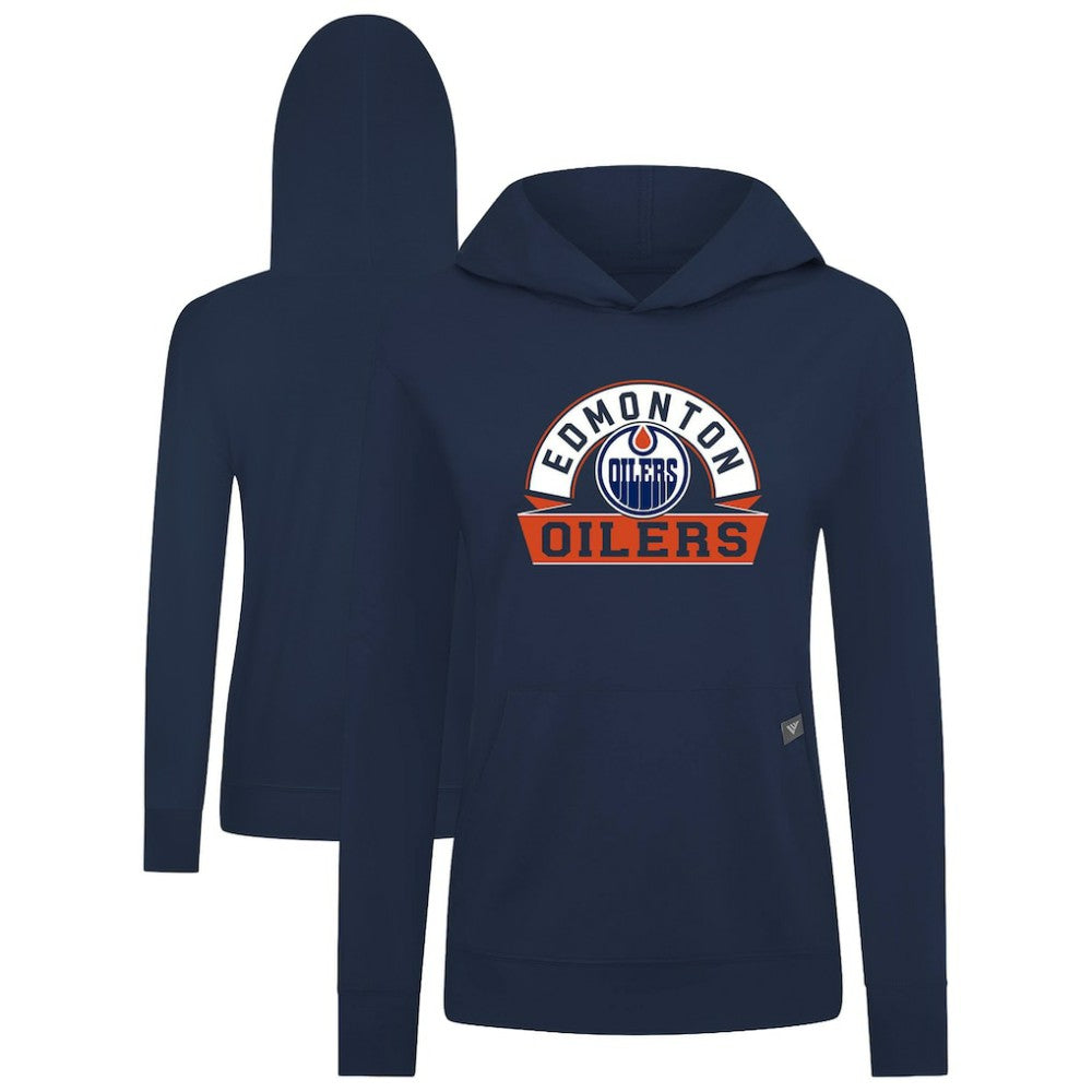 Edmonton Oilers Levelwear Women's Relay Banner Arch Pullover Hoodie Navy