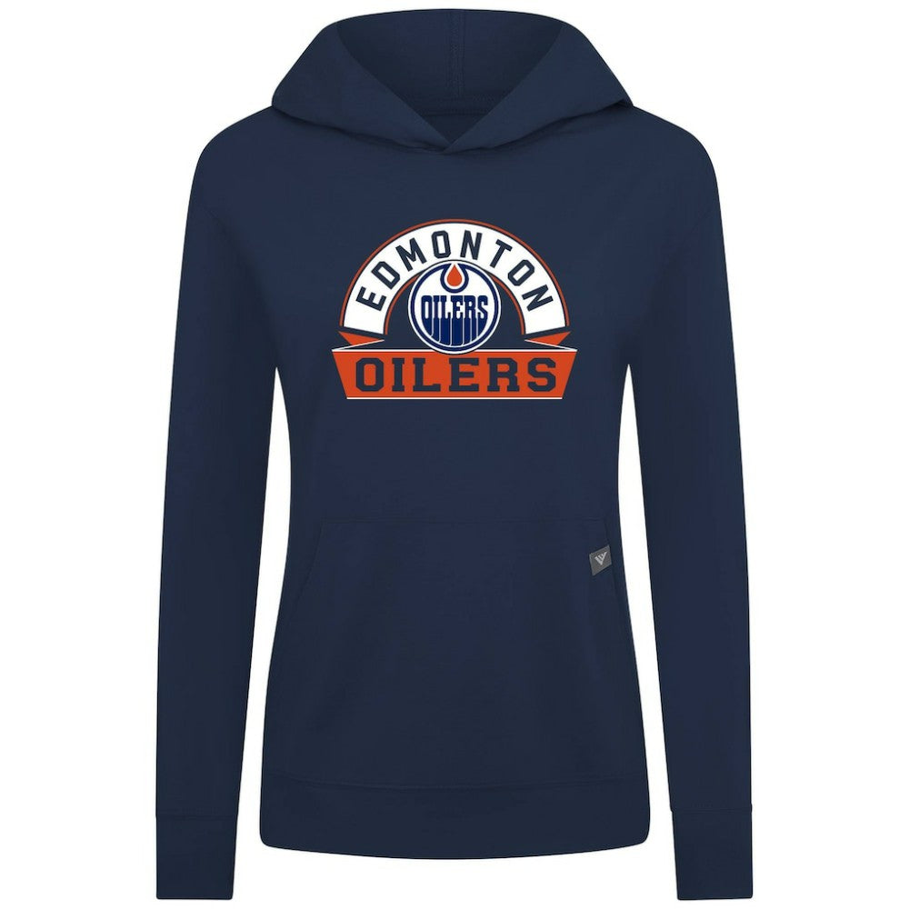 Edmonton Oilers Levelwear Women's Relay Banner Arch Pullover Hoodie Navy