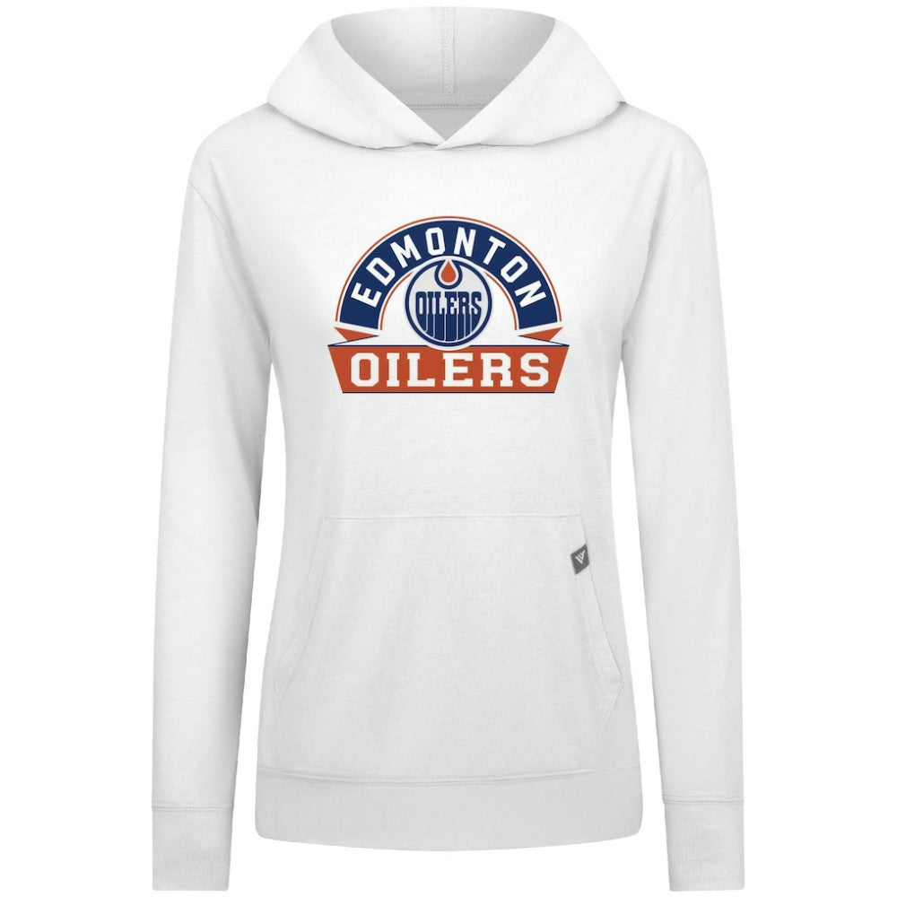Edmonton Oilers Levelwear Women's Relay Banner Arch Pullover Hoodie White