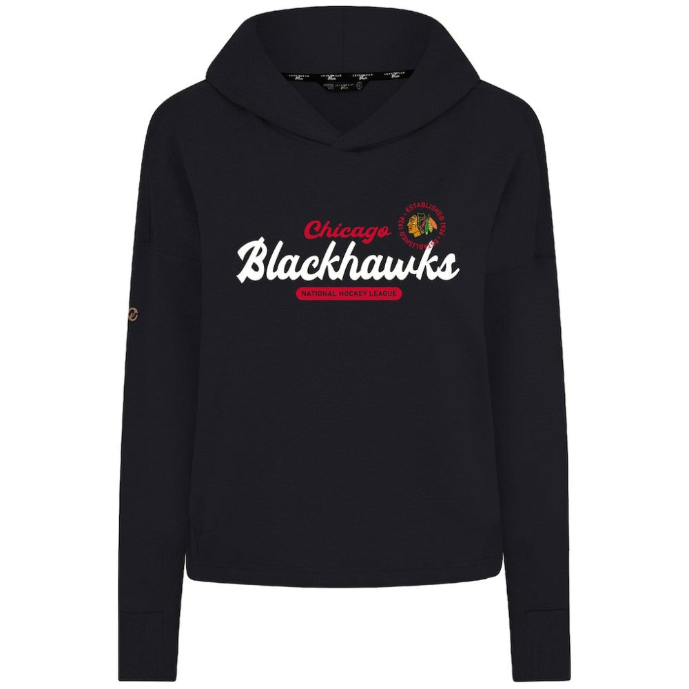 Chicago Blackhawks Levelwear Women's Sweet Monument Tri-Blend Cropped Pullover Hoodie Black