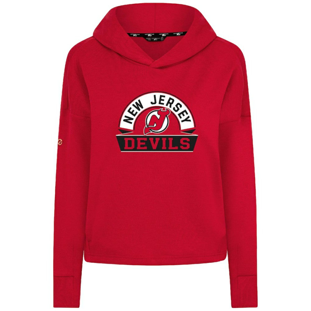 New Jersey Devils Levelwear Women's Sweet Banner Arch Tri-Blend Cropped Pullover Hoodie Red