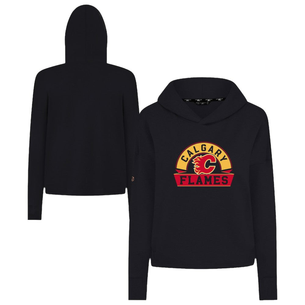 Calgary Flames Levelwear Women's Sweet Banner Arch Tri-Blend Cropped Pullover Hoodie Black