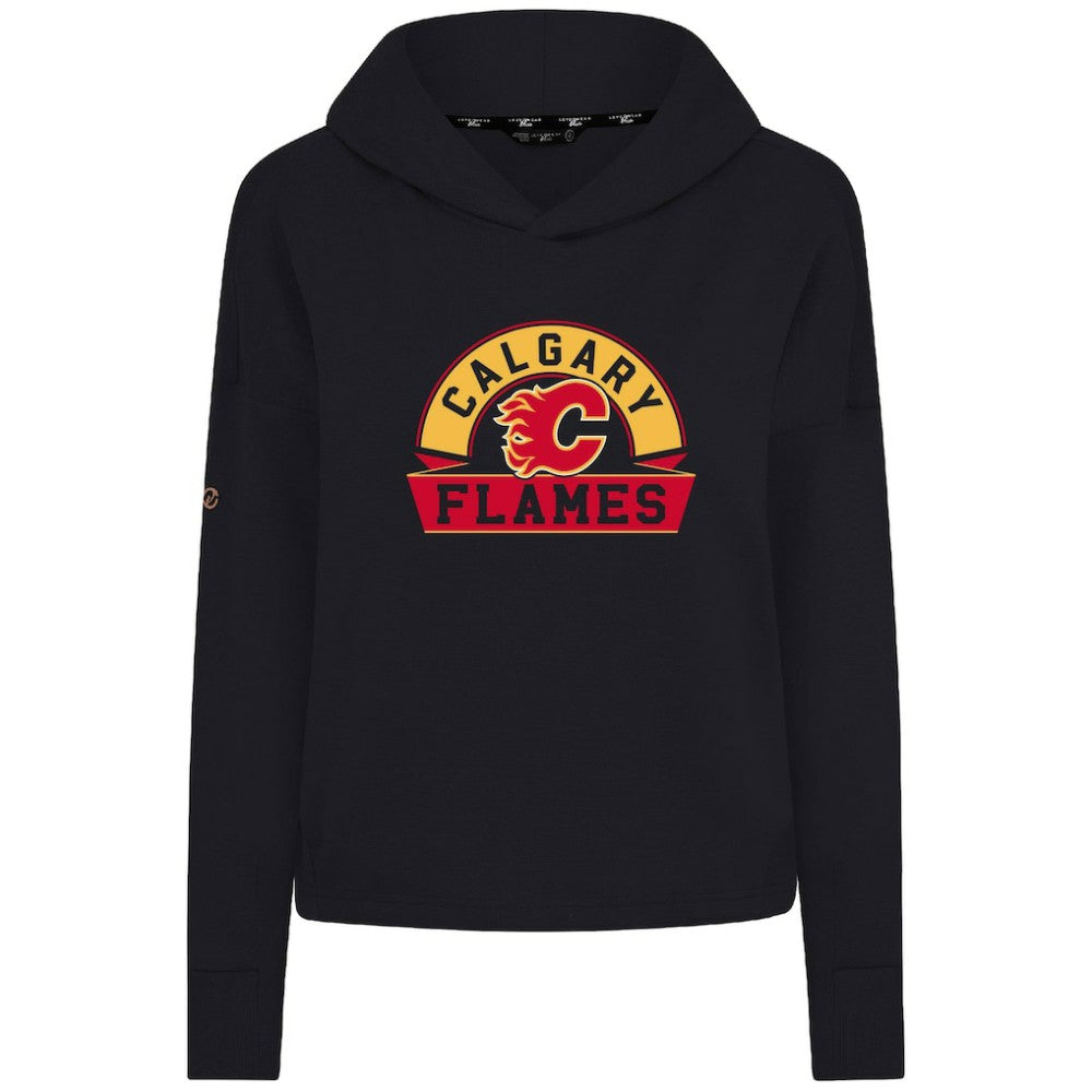 Calgary Flames Levelwear Women's Sweet Banner Arch Tri-Blend Cropped Pullover Hoodie Black