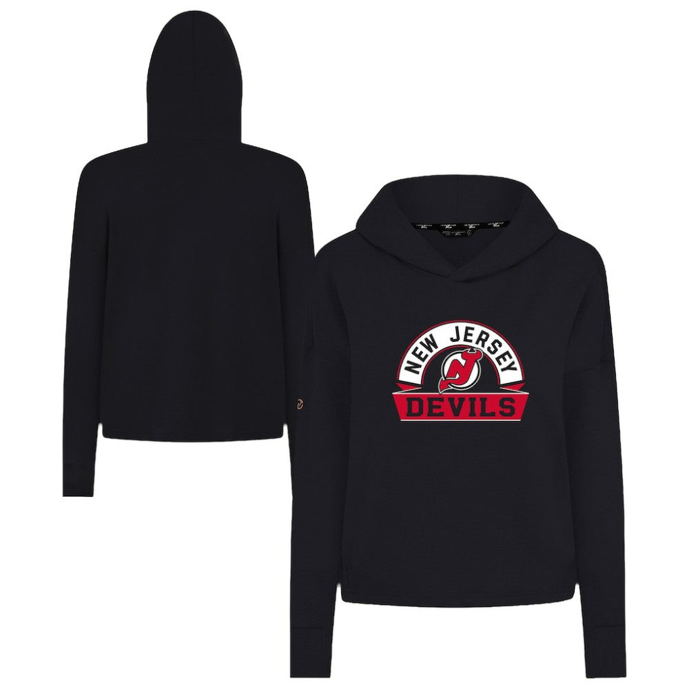 New Jersey Devils Levelwear Women's Sweet Banner Arch Tri-Blend Cropped Pullover Hoodie Black