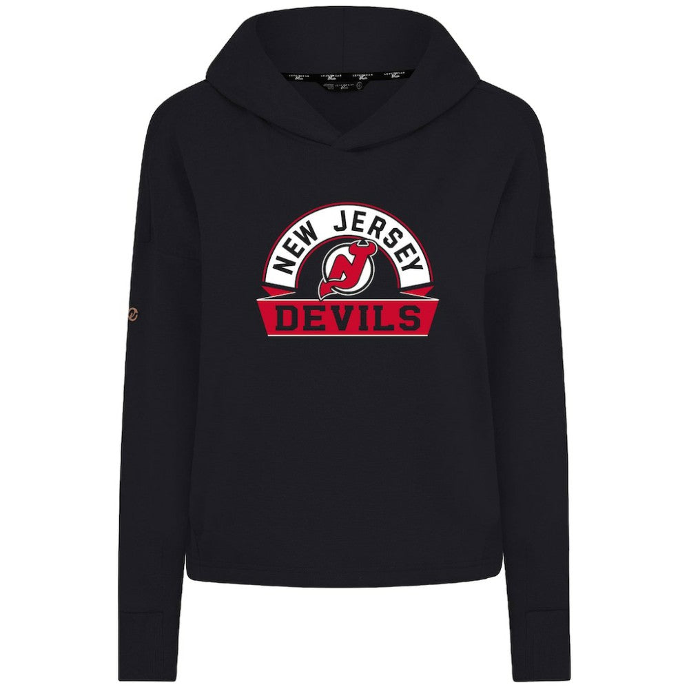 New Jersey Devils Levelwear Women's Sweet Banner Arch Tri-Blend Cropped Pullover Hoodie Black