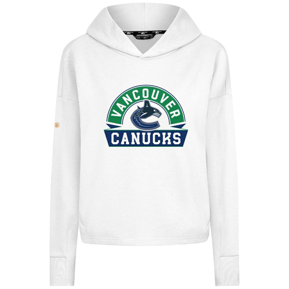 Vancouver Canucks Levelwear Women's Sweet Banner Arch Tri-Blend Cropped Pullover Hoodie White