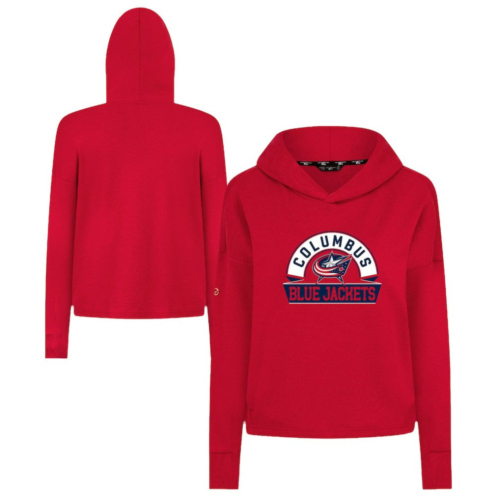 Columbus Blue Jackets Levelwear Women's Sweet Banner Arch Tri-Blend Cropped Pullover Hoodie Red