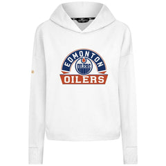 Edmonton Oilers Levelwear Women's Sweet Banner Arch Tri-Blend Cropped Pullover Hoodie White