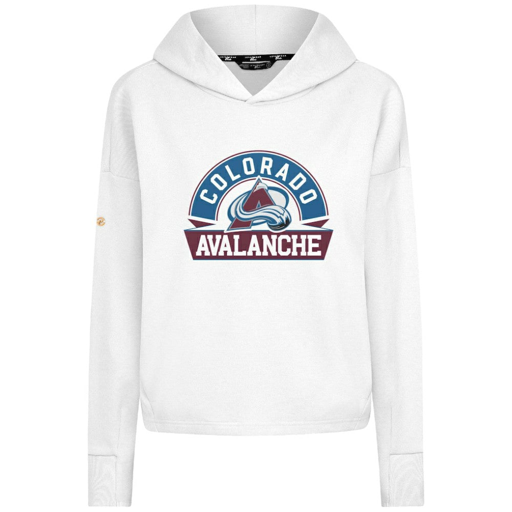 Colorado Avalanche Levelwear Women's Sweet Banner Arch Tri-Blend Cropped Pullover Hoodie White