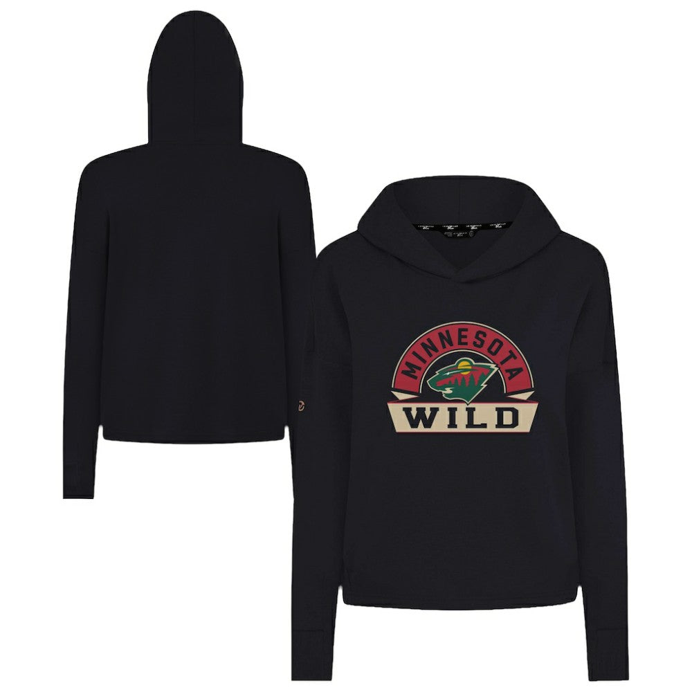 Minnesota Wild Levelwear Women's Sweet Banner Arch Tri-Blend Cropped Pullover Hoodie Black
