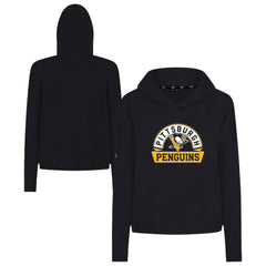 Pittsburgh Penguins Levelwear Women's Sweet Banner Arch Tri-Blend Cropped Pullover Hoodie Black