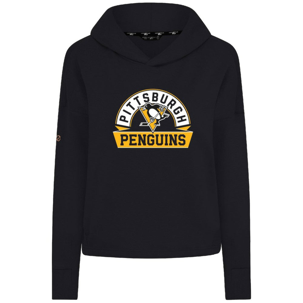 Pittsburgh Penguins Levelwear Women's Sweet Banner Arch Tri-Blend Cropped Pullover Hoodie Black