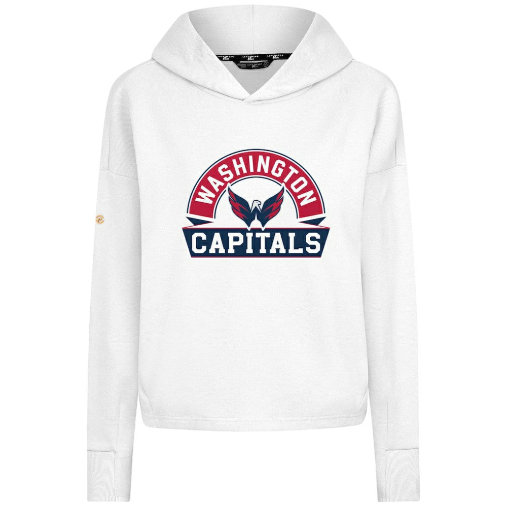 Washington Capitals Levelwear Women's Sweet Banner Arch Tri-Blend Cropped Pullover Hoodie White