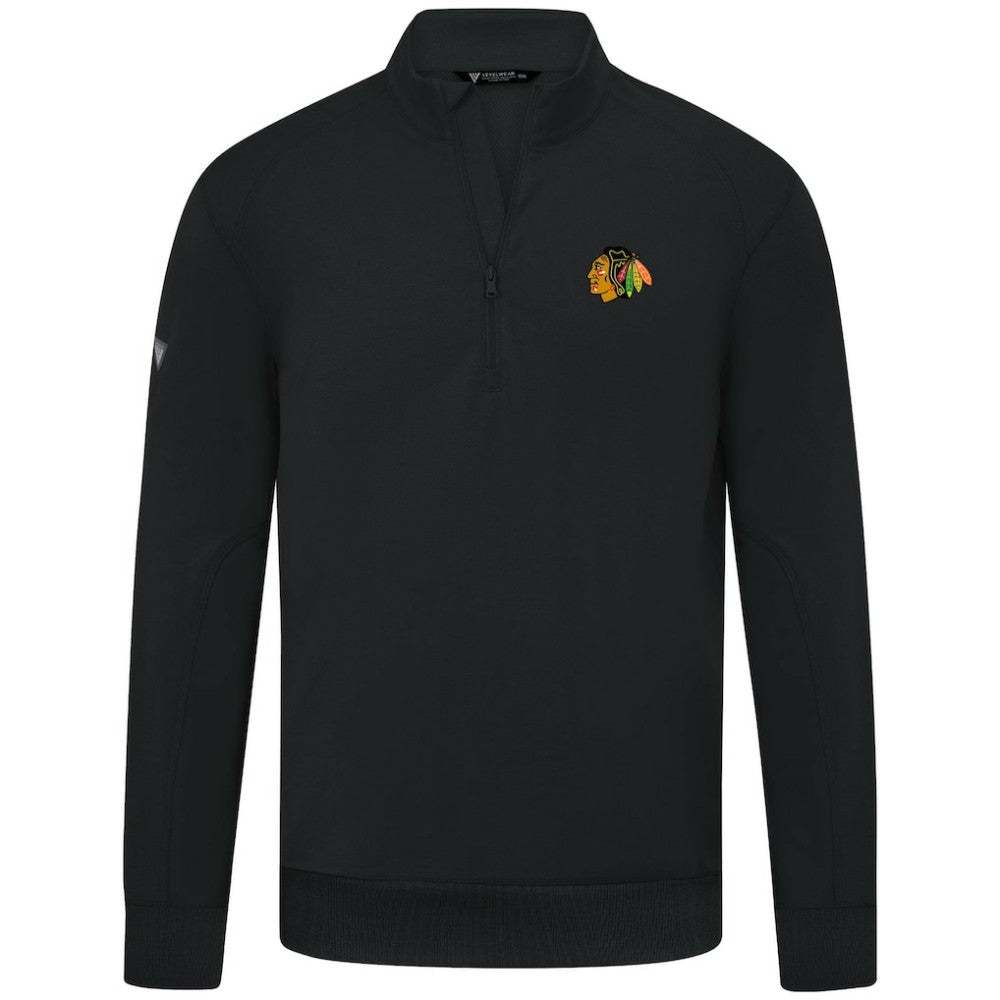 Chicago Blackhawks Levelwear Upright Tri-Blend Quarter-Zip Pullover Black