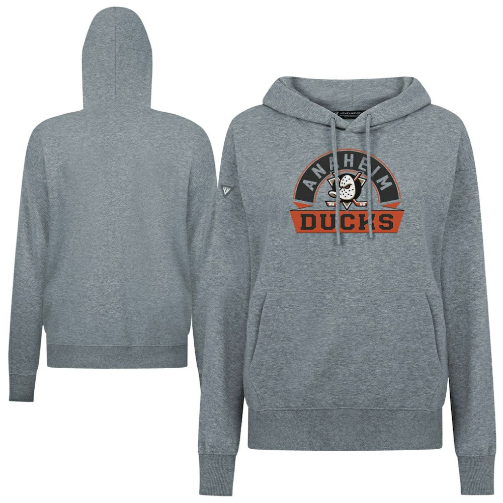 Anaheim Ducks Levelwear Women's Adorn Banner Arch Pullover Hoodie Gray