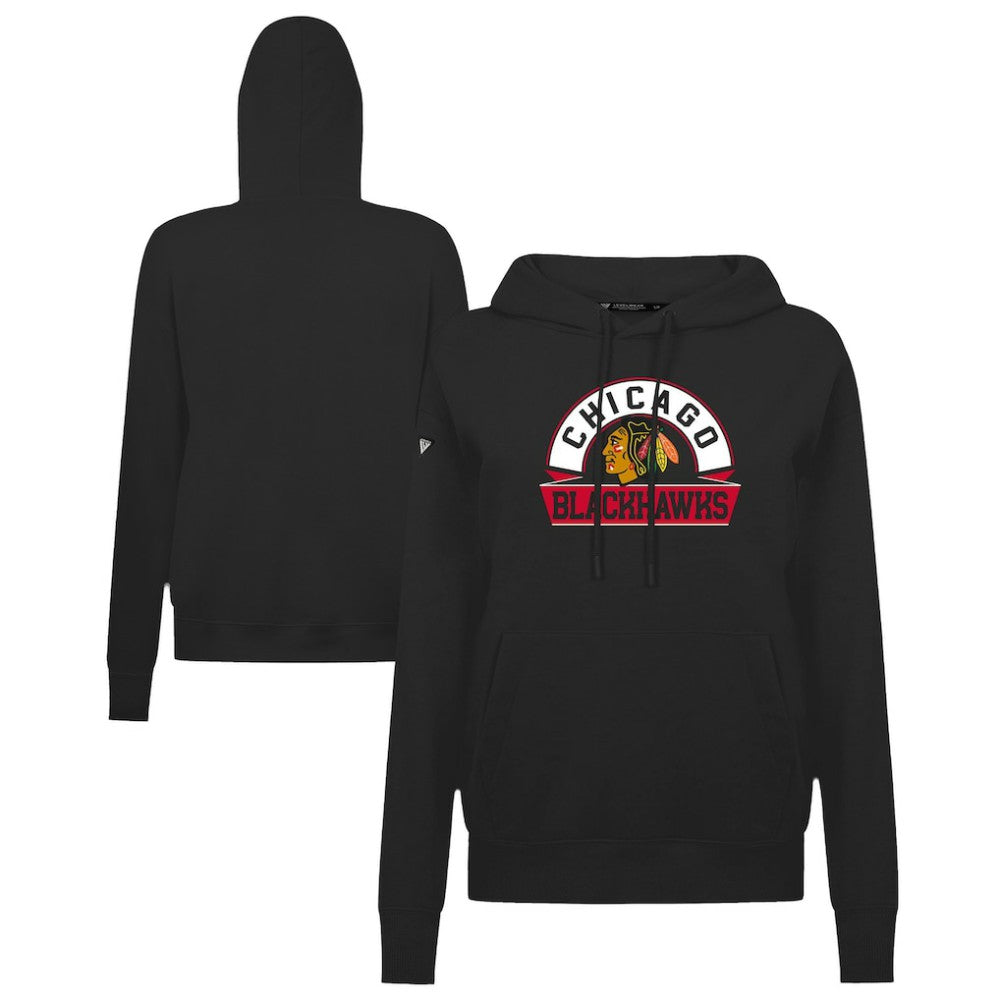 Chicago Blackhawks Levelwear Women's Adorn Banner Arch Pullover Hoodie Black