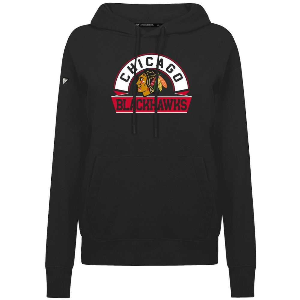 Chicago Blackhawks Levelwear Women's Adorn Banner Arch Pullover Hoodie Black