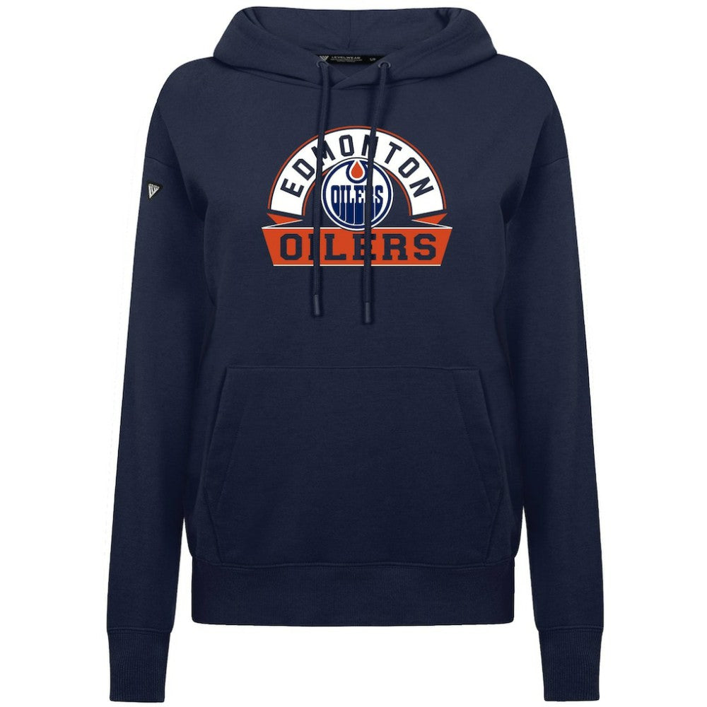 Edmonton Oilers Levelwear Women's Adorn Banner Arch Pullover Hoodie Navy