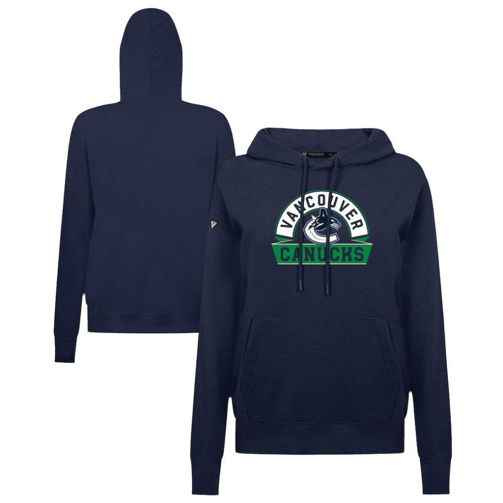Vancouver Canucks Levelwear Women's Adorn Banner Arch Pullover Hoodie Navy