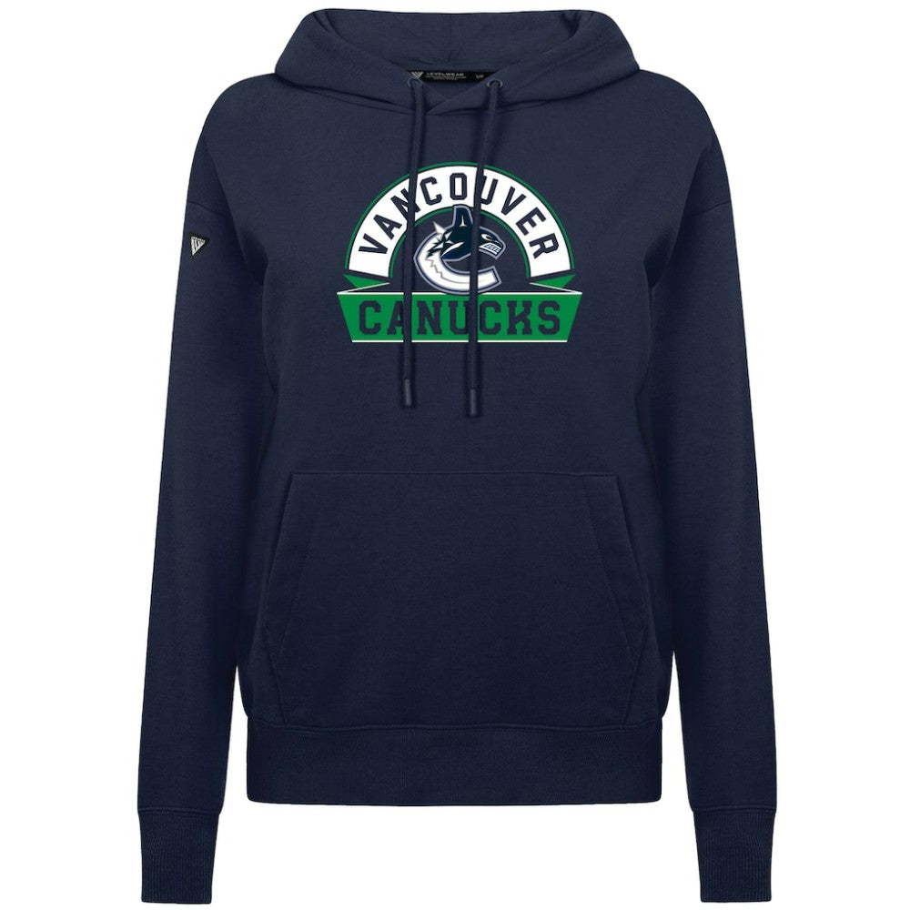 Vancouver Canucks Levelwear Women's Adorn Banner Arch Pullover Hoodie Navy