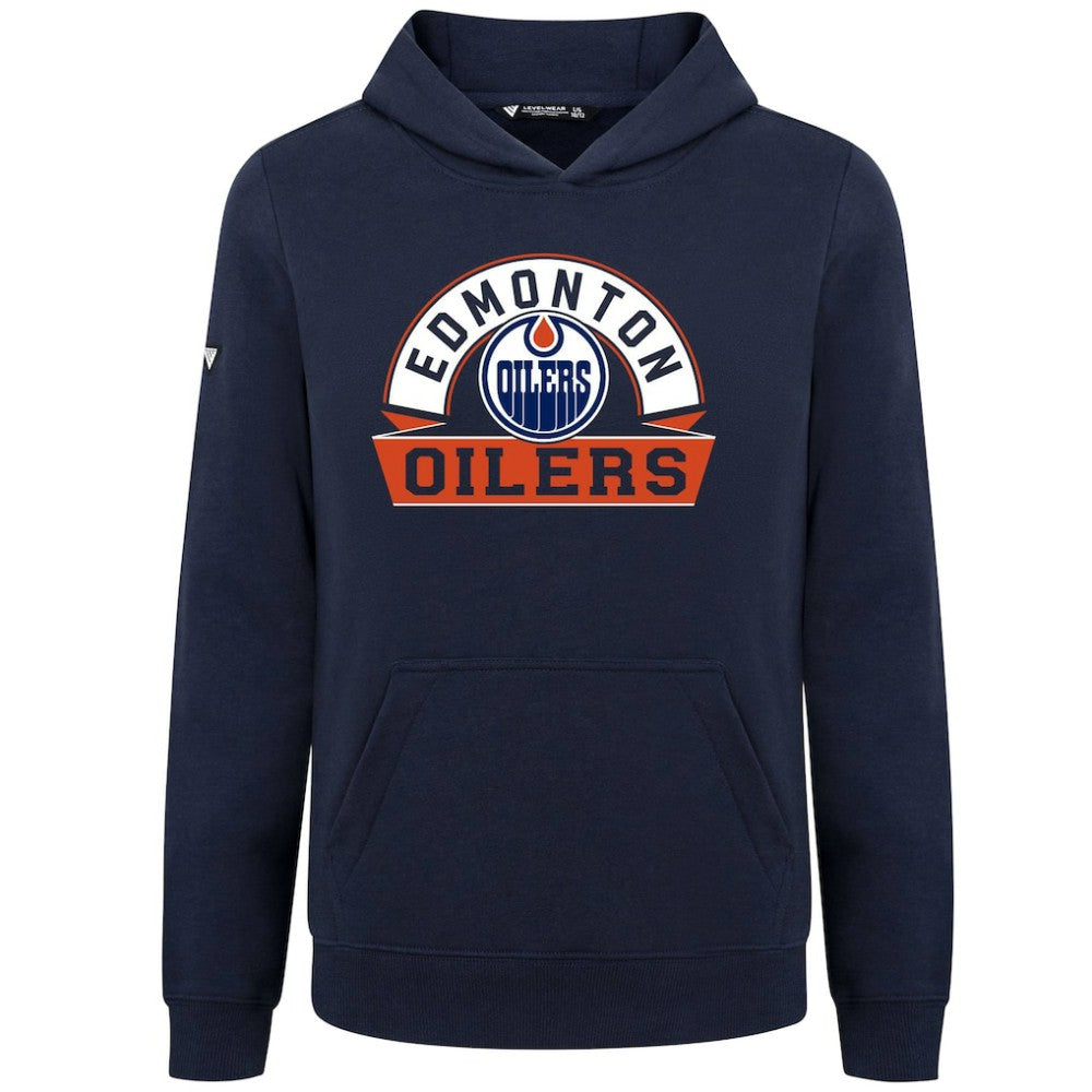 Edmonton Oilers Levelwear Youth Podium Banner Arch Pullover Hoodie Navy
