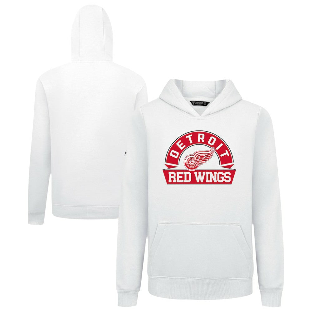 Detroit Red Wings Levelwear Youth Podium Banner Arch Pullover Hoodie White