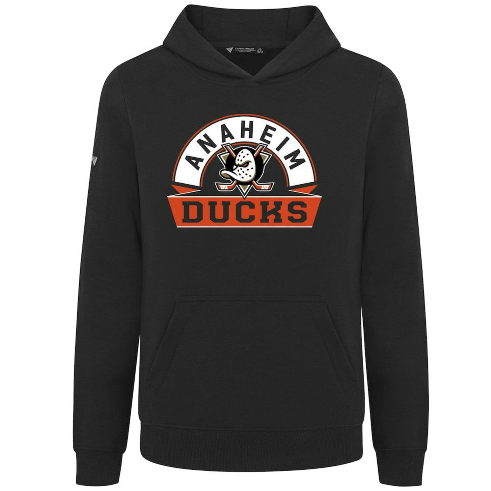 Anaheim Ducks Levelwear Youth Podium Banner Arch Pullover Hoodie Black