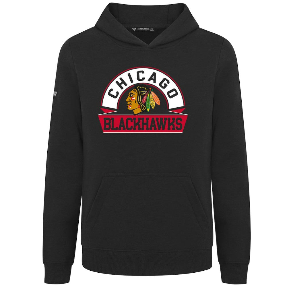 Chicago Blackhawks Levelwear Youth Podium Banner Arch Pullover Hoodie Black