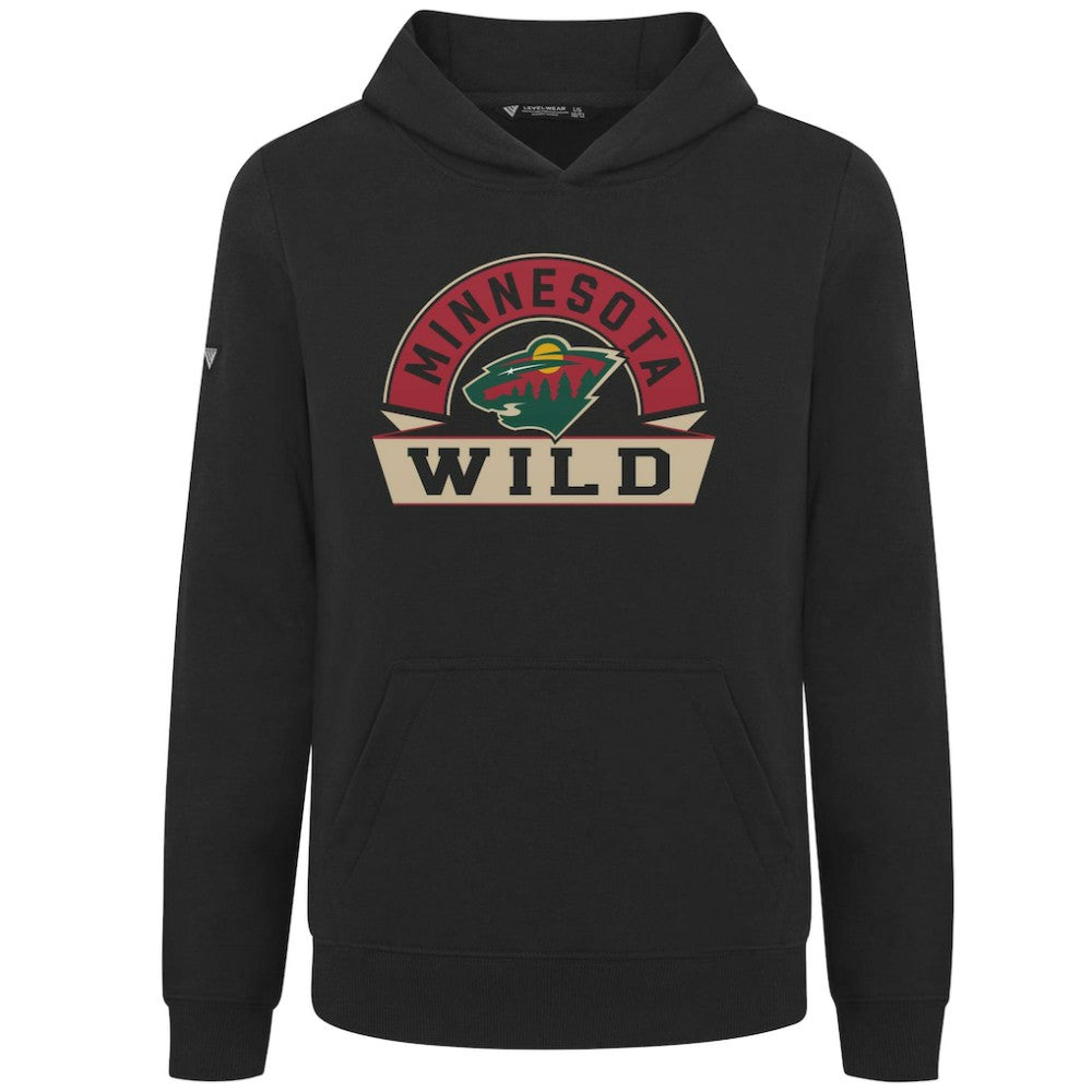 Minnesota Wild Levelwear Youth Podium Banner Arch Pullover Hoodie Black