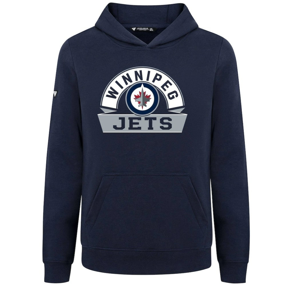 Winnipeg Jets Levelwear Youth Podium Banner Arch Pullover Hoodie Navy