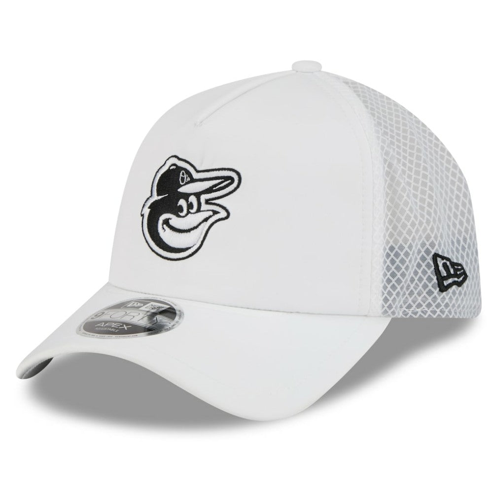 Baltimore Orioles 2026 Batting Practice Apex 9FORTY Adjustable Trucker Hat White | New Era