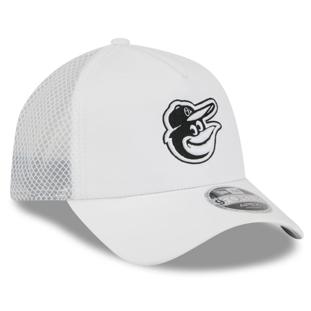Baltimore Orioles 2026 Batting Practice Apex 9FORTY Adjustable Trucker Hat White | New Era