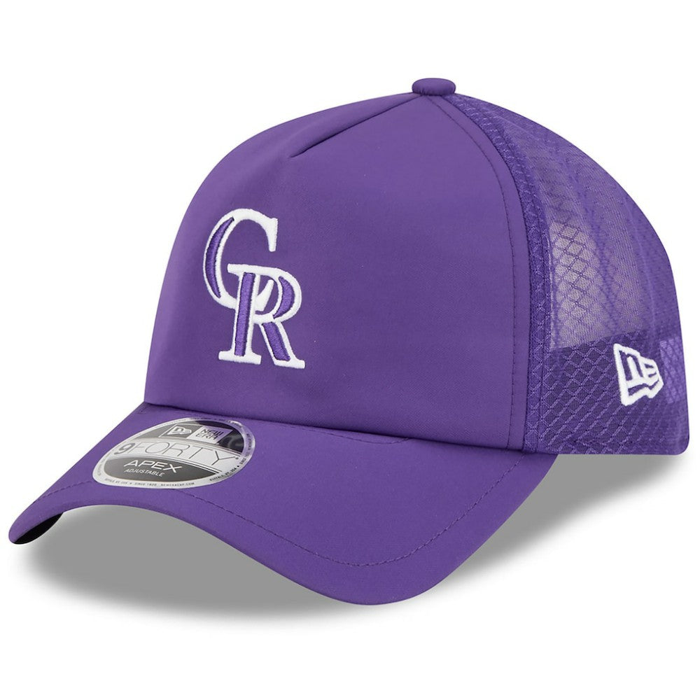 Colorado Rockies 2026 Batting Practice Apex 9FORTY Adjustable Trucker Hat Purple | New Era