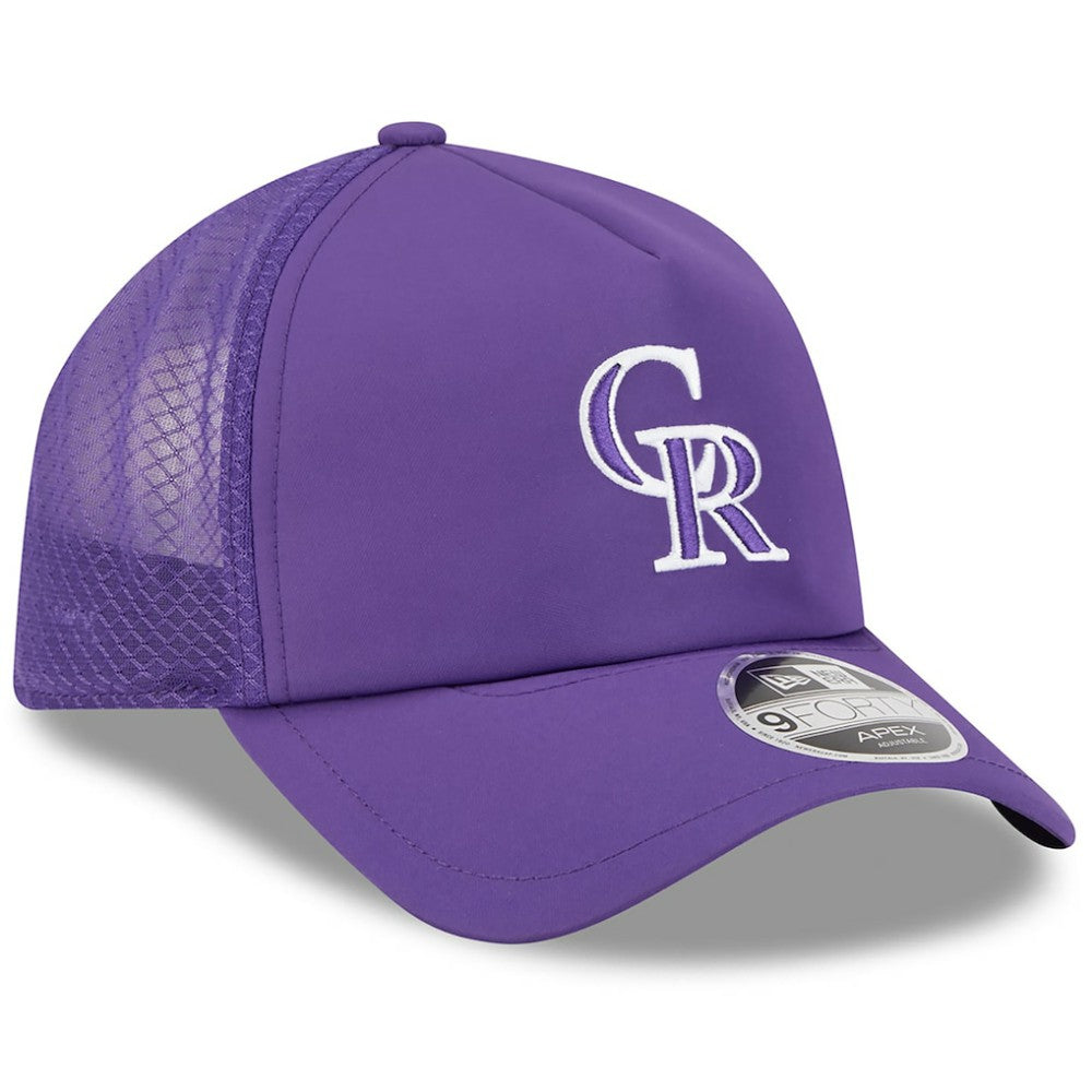 Colorado Rockies 2026 Batting Practice Apex 9FORTY Adjustable Trucker Hat Purple | New Era