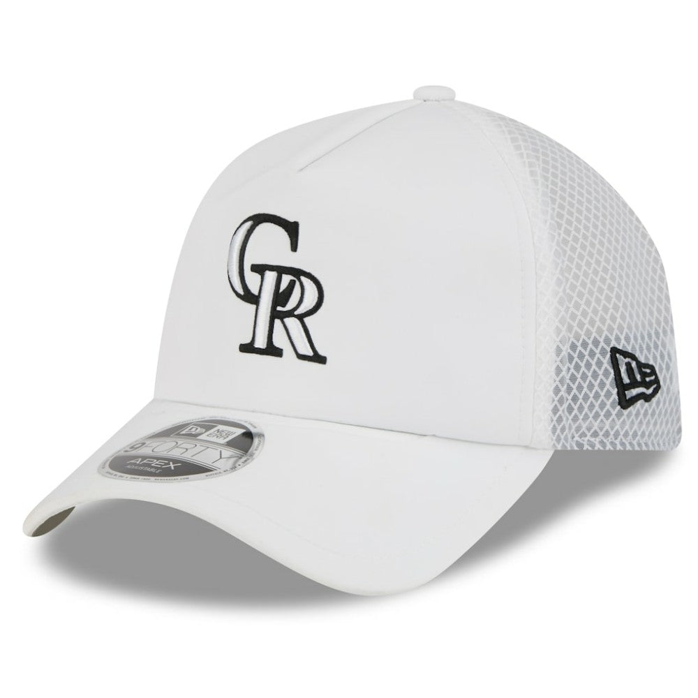 Colorado Rockies 2026 Batting Practice Apex 9FORTY Adjustable Trucker Hat White | New Era