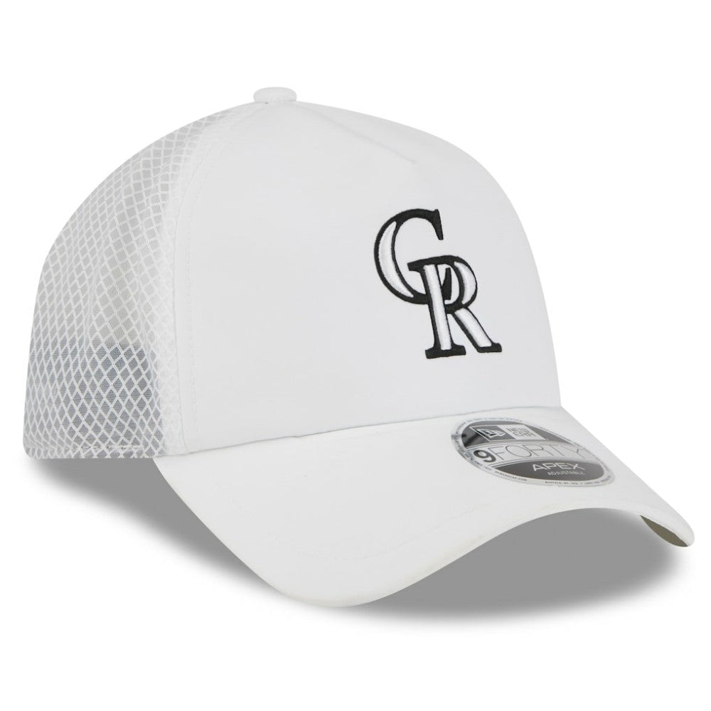 Colorado Rockies 2026 Batting Practice Apex 9FORTY Adjustable Trucker Hat White | New Era