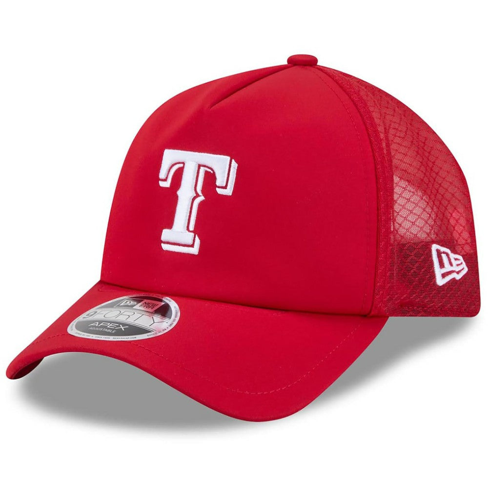 Texas Rangers 2026 Batting Practice Apex 9FORTY Adjustable Trucker Hat Red | New Era