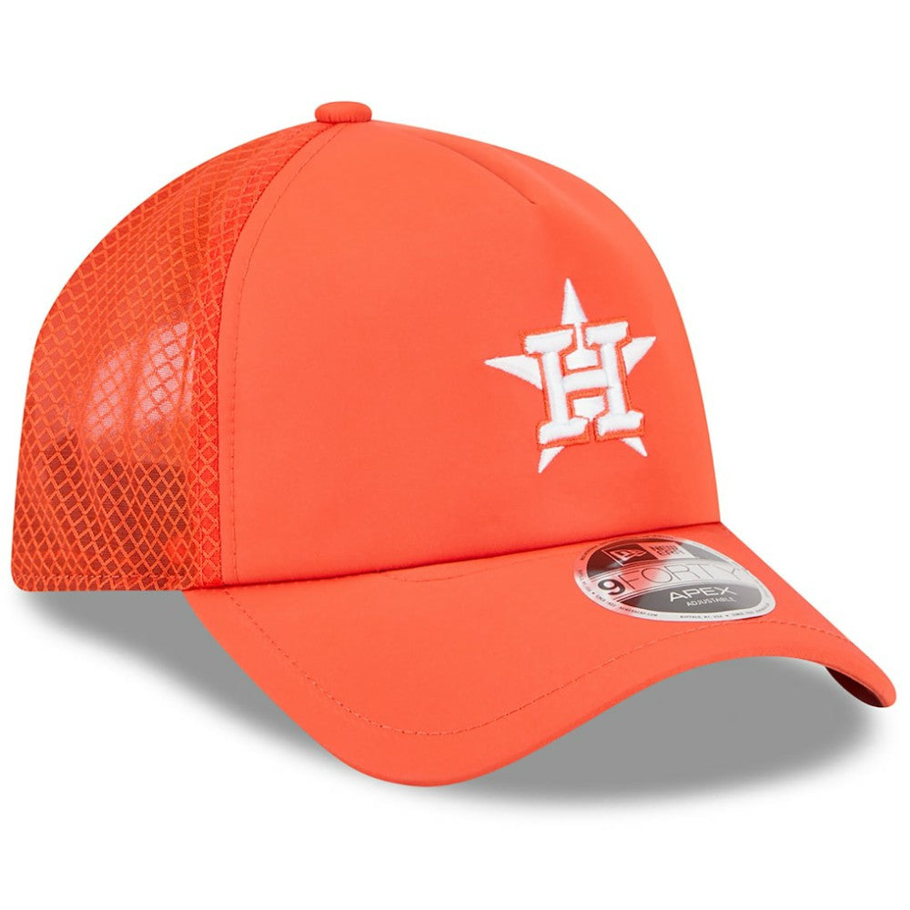 Houston Astros 2026 Batting Practice Apex 9FORTY Adjustable Trucker Hat Orange | New Era