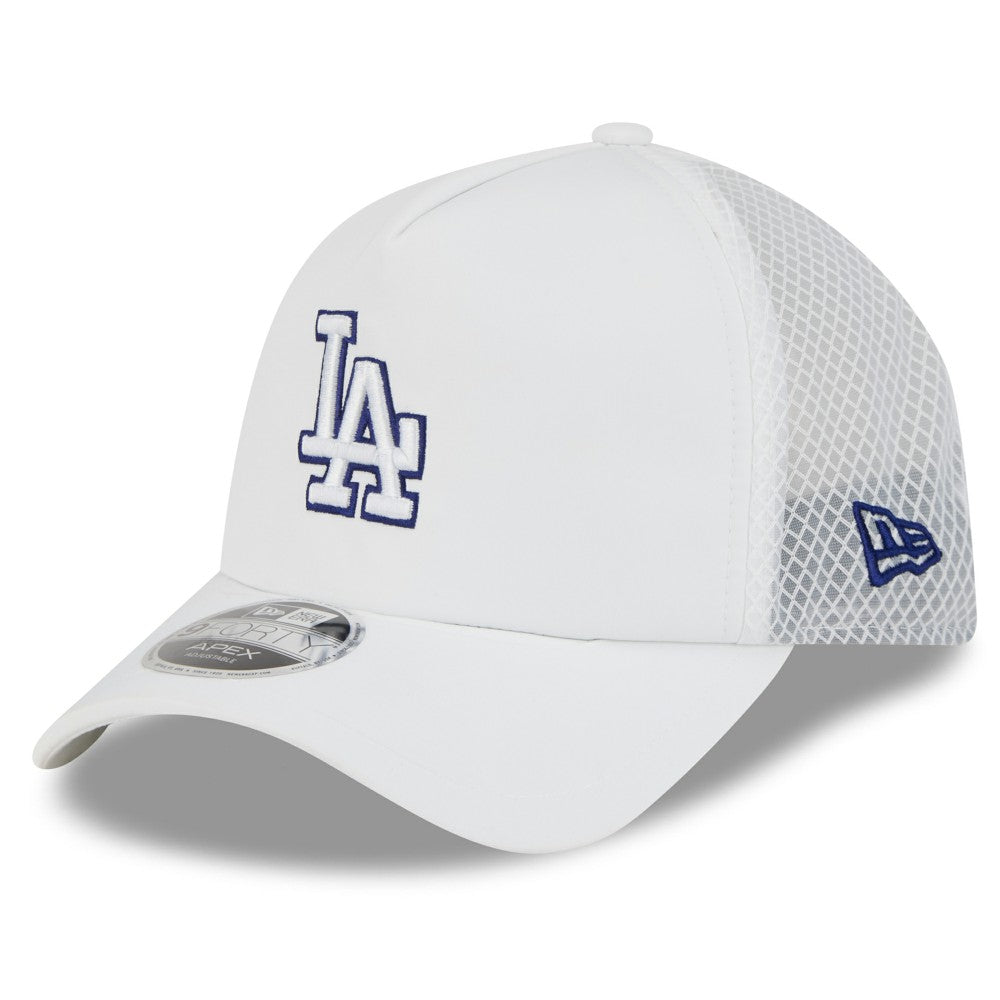Los Angeles Dodgers 2026 Batting Practice Apex 9FORTY Adjustable Trucker Hat White | New Era