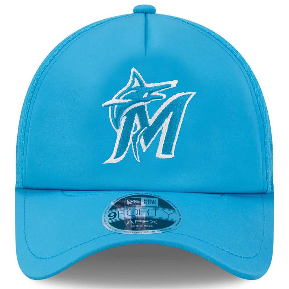Miami Marlins 2026 Batting Practice Apex 9FORTY Adjustable Trucker Hat Blue | New Era