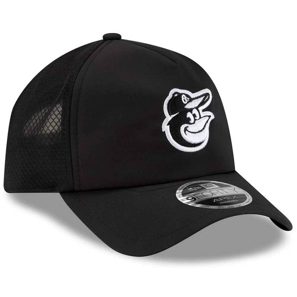 Baltimore Orioles 2026 Batting Practice Apex 9FORTY Adjustable Trucker Hat Black | New Era