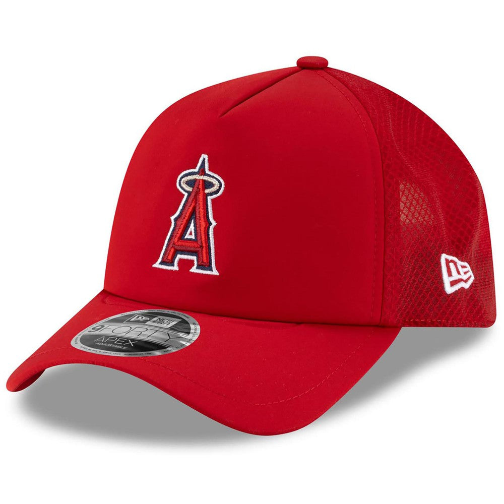 Los Angeles Angels 2026 Batting Practice Apex 9FORTY Adjustable Trucker Hat Red | New Era