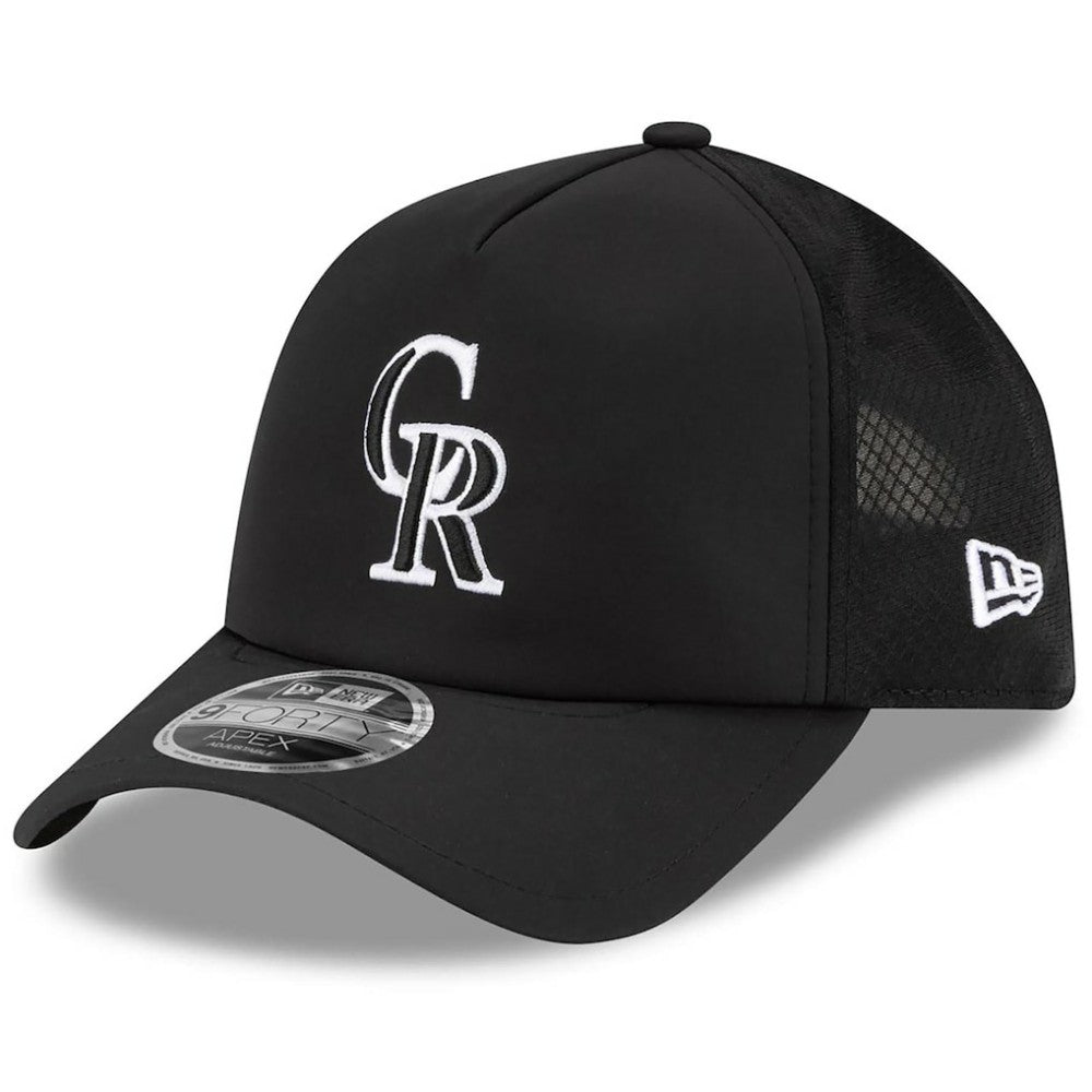 Colorado Rockies 2026 Batting Practice Apex 9FORTY Adjustable Trucker Hat Black | New Era