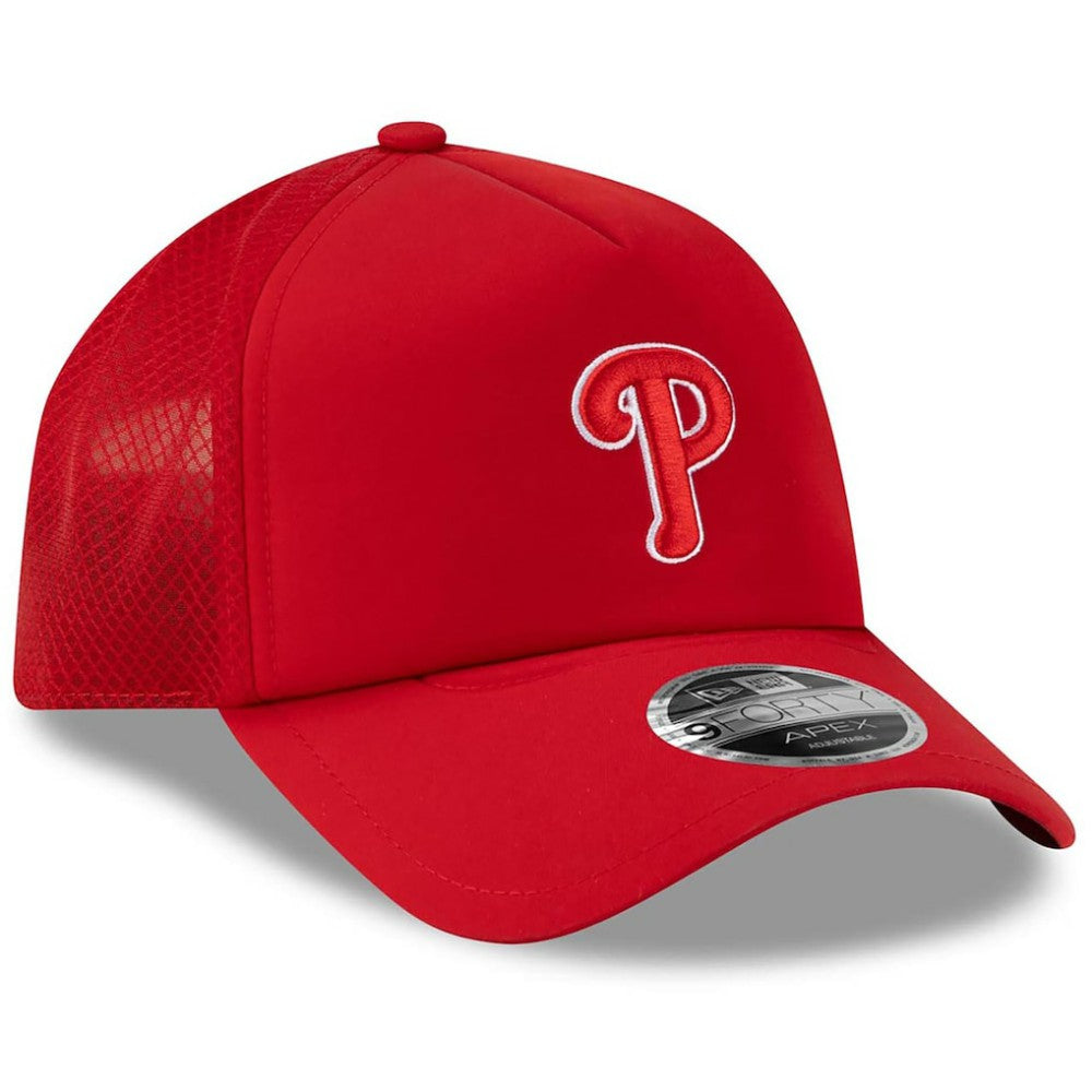 Philadelphia Phillies 2026 Batting Practice Apex 9FORTY Adjustable Trucker Hat Red | New Era