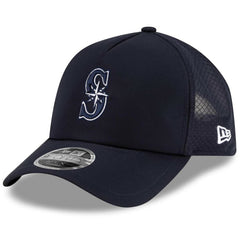 Seattle Mariners 2026 Batting Practice Apex 9FORTY Adjustable Trucker Hat Navy | New Era