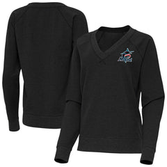 Miami Marlins Antigua Women's Varsity Tri-Blend V-Neck Long Sleeve T-Shirt Heather Black