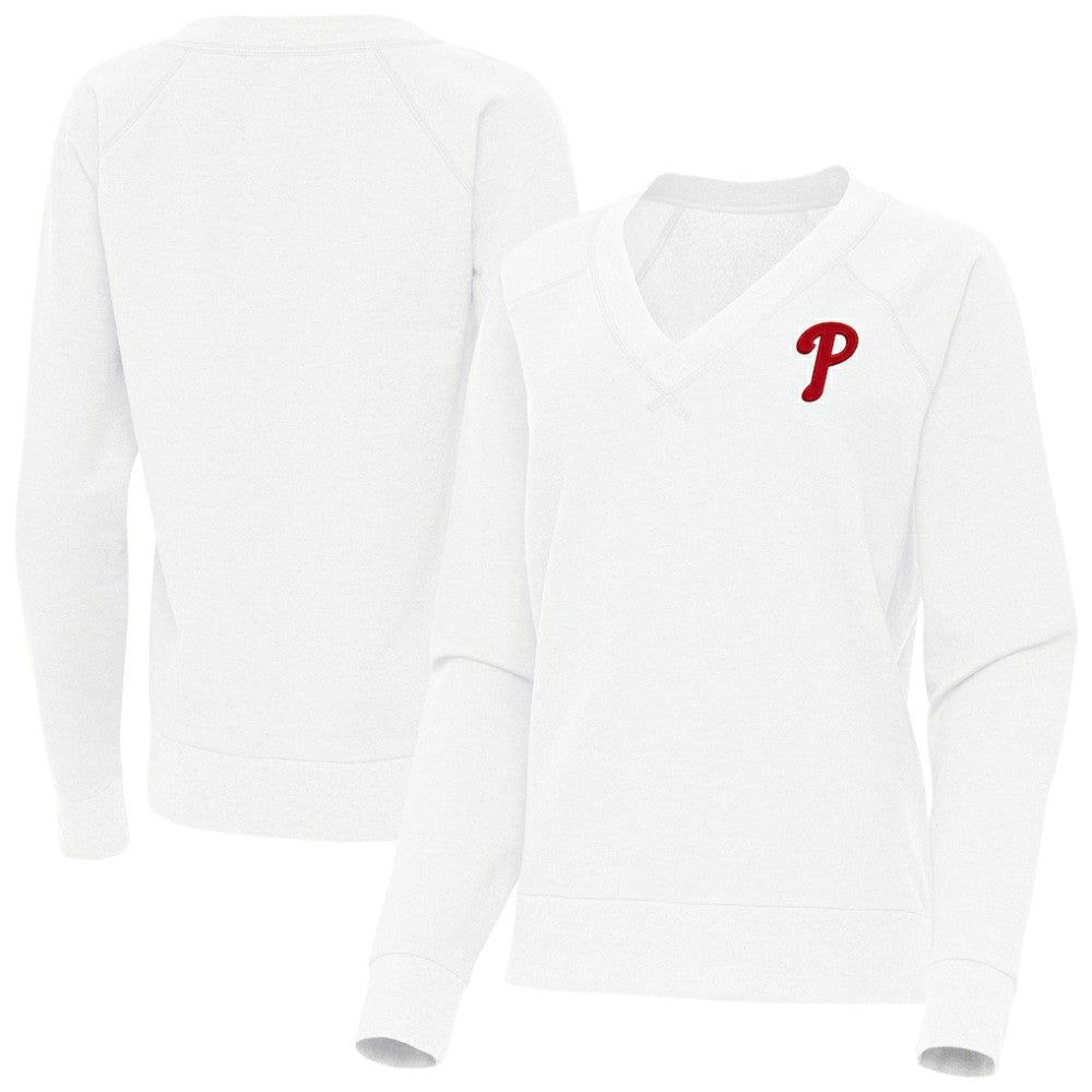 Philadelphia Phillies Antigua Women's Varsity Tri-Blend V-Neck Long Sleeve T-Shirt White