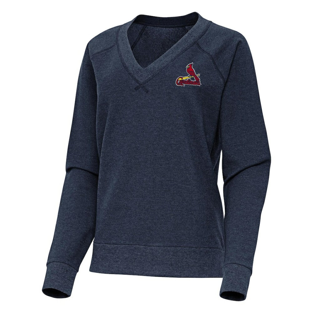 St. Louis Cardinals Antigua Women's Varsity Tri-Blend V-Neck Long Sleeve T-Shirt Heather Navy